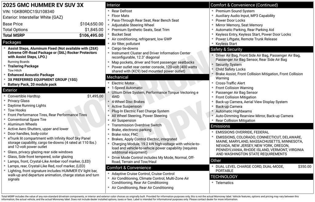 new 2025 GMC HUMMER EV SUV car, priced at $100,685