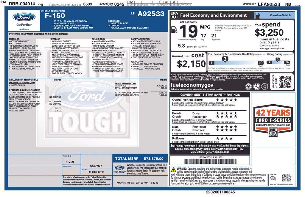 used 2020 Ford F-150 car, priced at $40,500