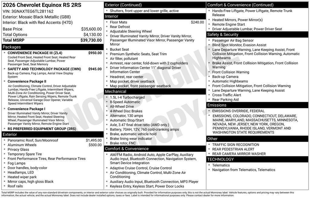 new 2026 Chevrolet Equinox car, priced at $41,525