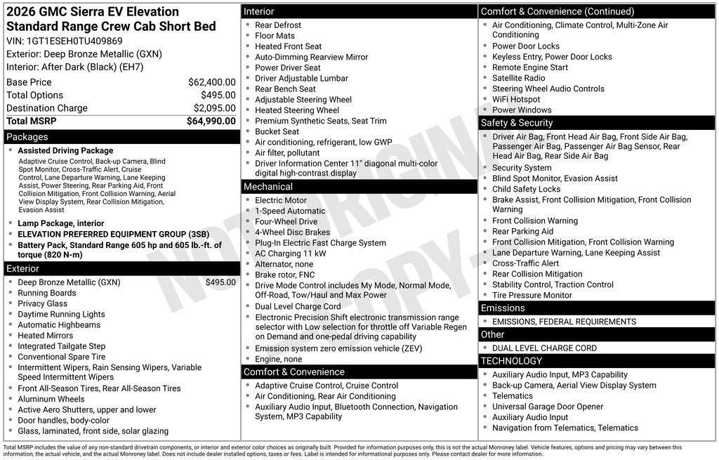 new 2026 GMC Sierra EV car, priced at $64,990