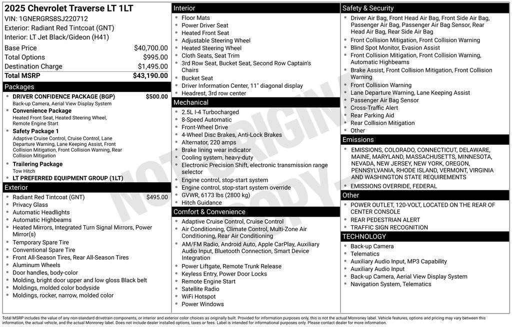 new 2025 Chevrolet Traverse car, priced at $41,962
