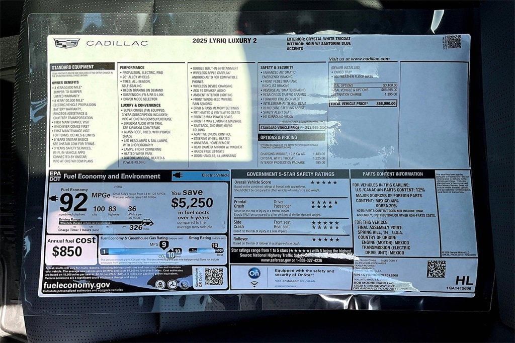 new 2025 Cadillac LYRIQ car, priced at $68,190