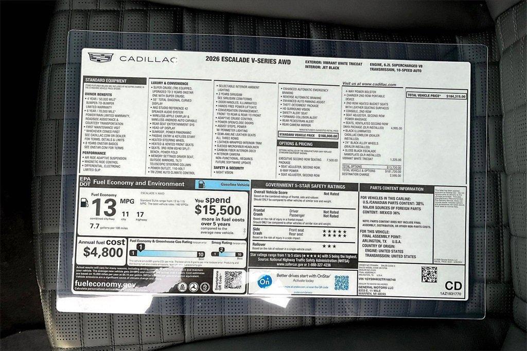 new 2026 Cadillac Escalade car, priced at $184,315