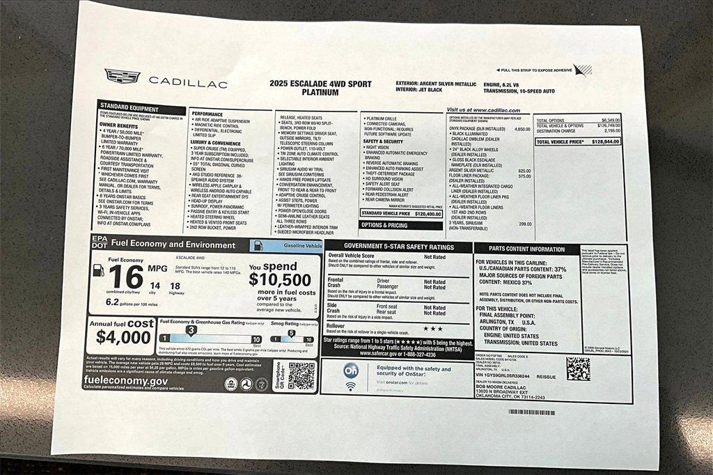 new 2025 Cadillac Escalade car, priced at $128,944
