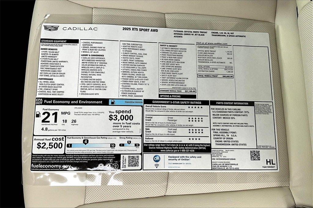 new 2025 Cadillac XT5 car, priced at $59,605