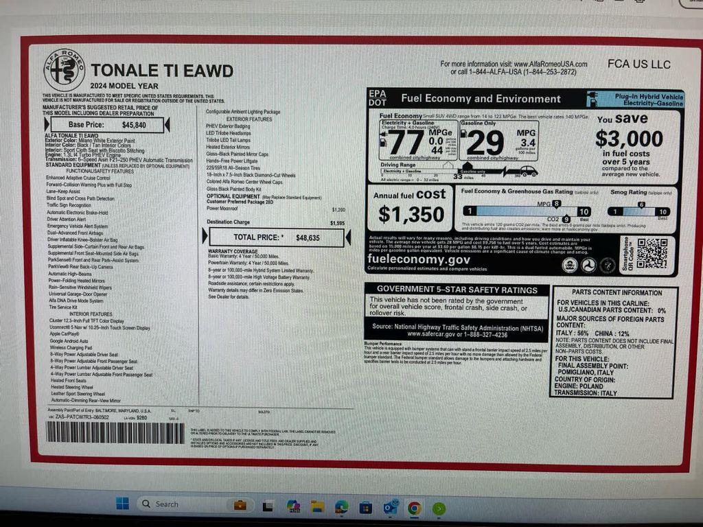 used 2024 Alfa Romeo Tonale car, priced at $29,467