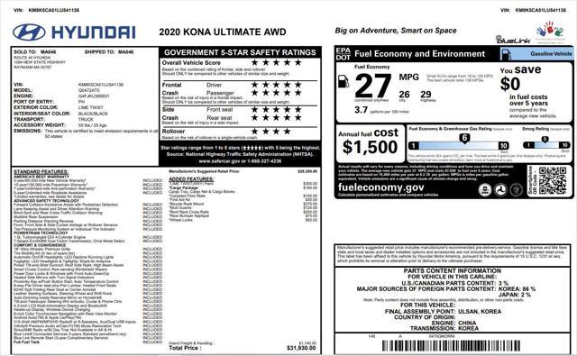 used 2020 Hyundai Kona car, priced at $20,488