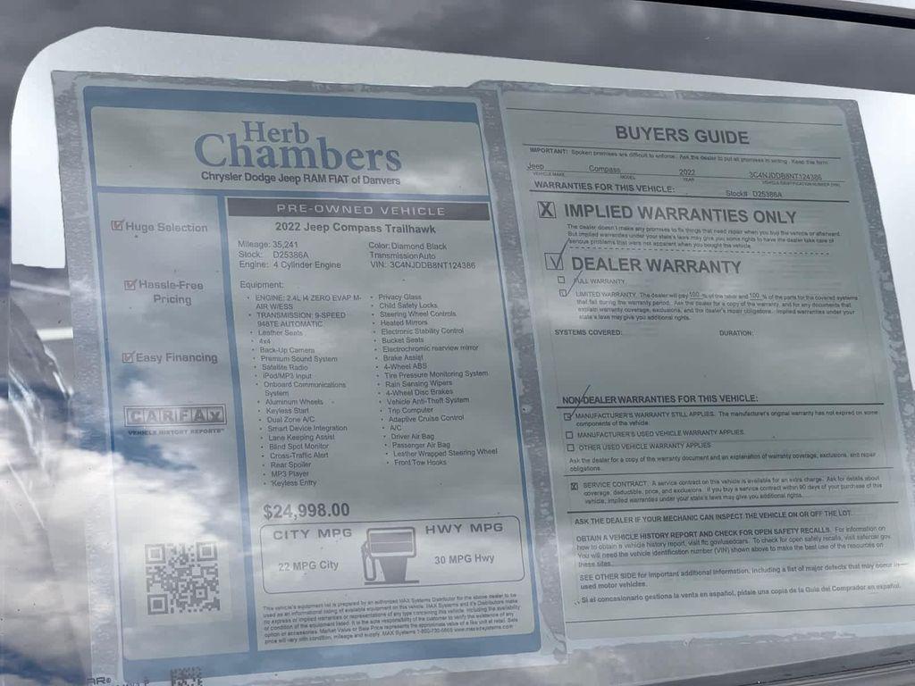 used 2022 Jeep Compass car, priced at $21,588