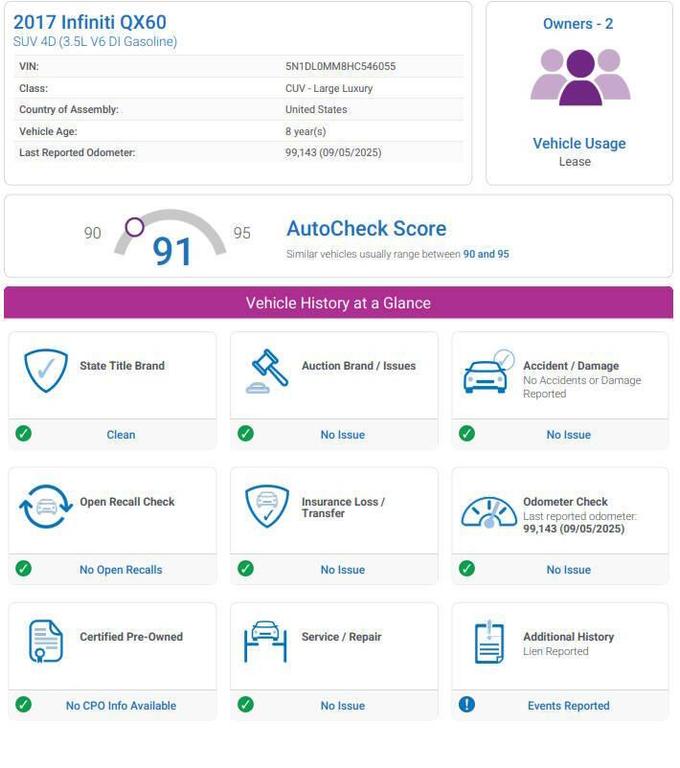 used 2017 INFINITI QX60 car, priced at $15,744