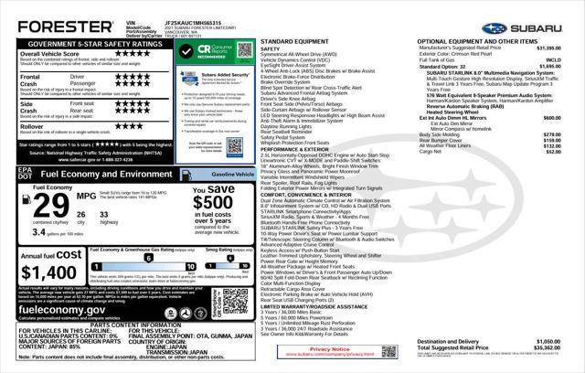 used 2021 Subaru Forester car, priced at $21,975