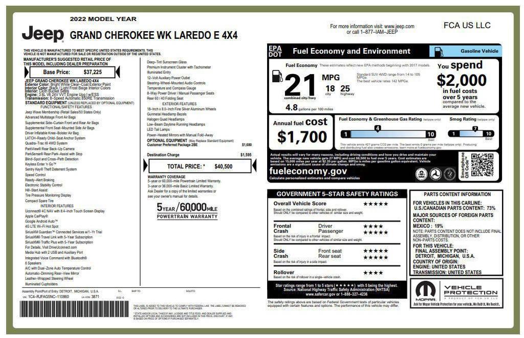 used 2022 Jeep Grand Cherokee car, priced at $22,975