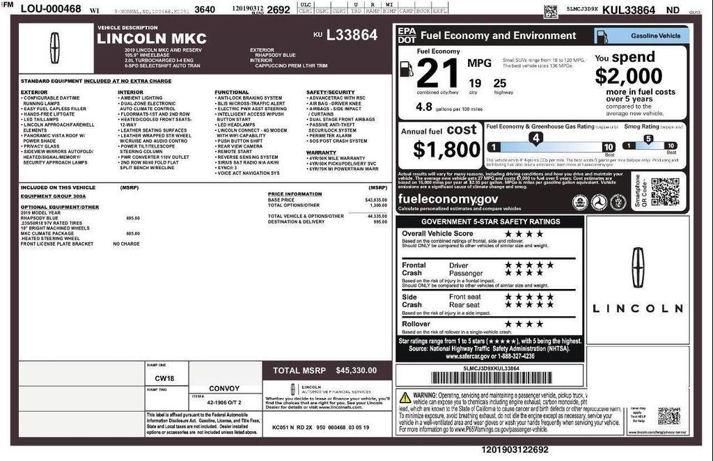 used 2019 Lincoln MKC car, priced at $16,472