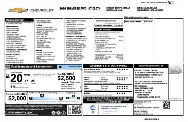 used 2020 Chevrolet Traverse car, priced at $19,574