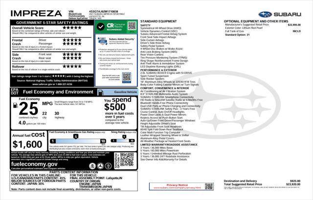 used 2021 Subaru Impreza car, priced at $16,495