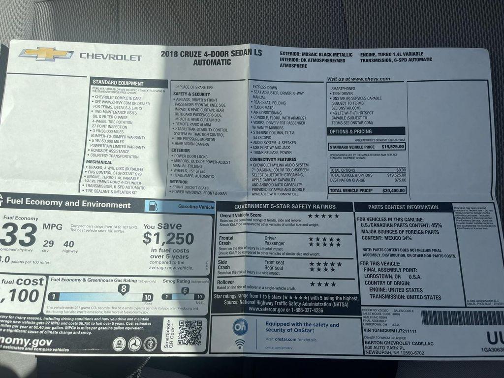 used 2018 Chevrolet Cruze car, priced at $13,927