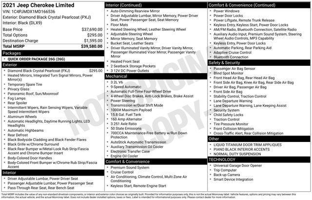 used 2021 Jeep Cherokee car, priced at $20,590