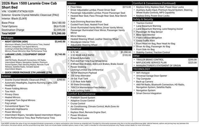 new 2026 Ram 1500 car, priced at $61,842