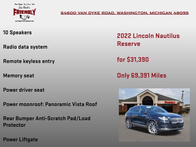 used 2022 Lincoln Nautilus car, priced at $31,390