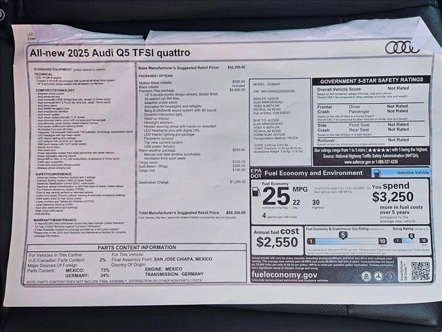 new 2025 Audi Q5 car, priced at $60,350