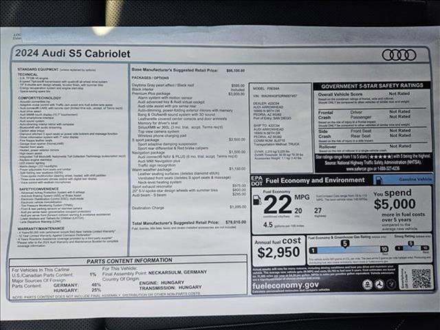 new 2024 Audi S5 car, priced at $78,010