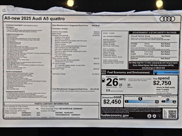 new 2025 Audi A5 car, priced at $57,235