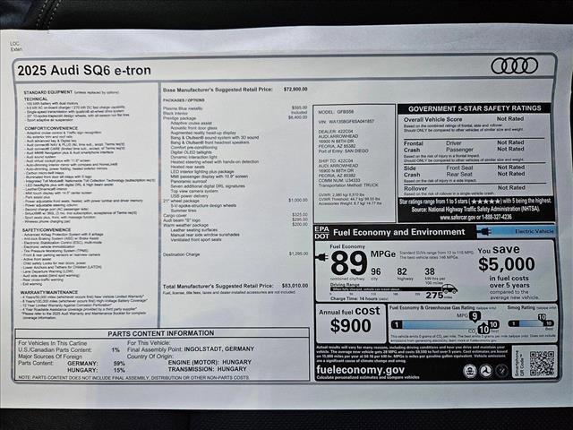 new 2025 Audi SQ6 e-tron car, priced at $83,010
