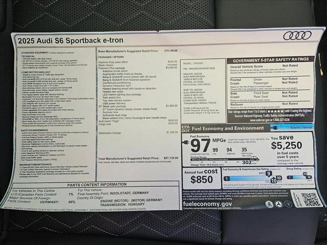 new 2025 Audi S6 e-tron car, priced at $86,485