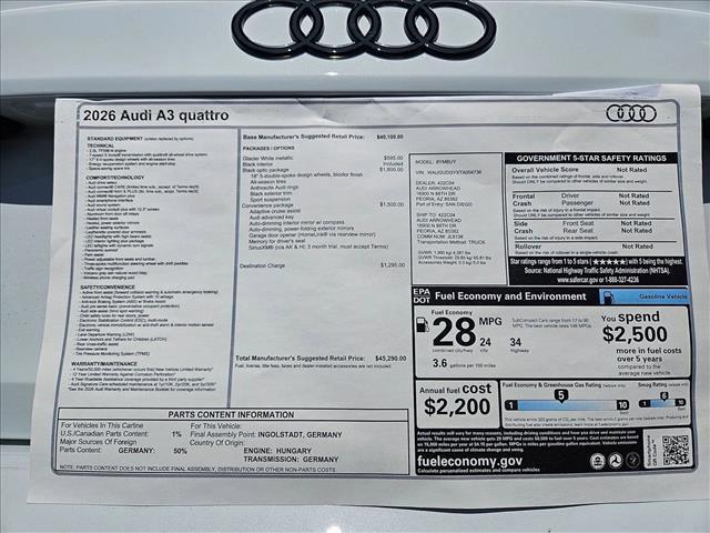 new 2026 Audi A3 car, priced at $45,290