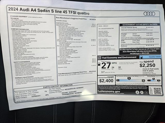 new 2024 Audi A4 car, priced at $53,170
