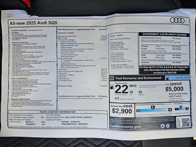 new 2025 Audi SQ5 car, priced at $73,900