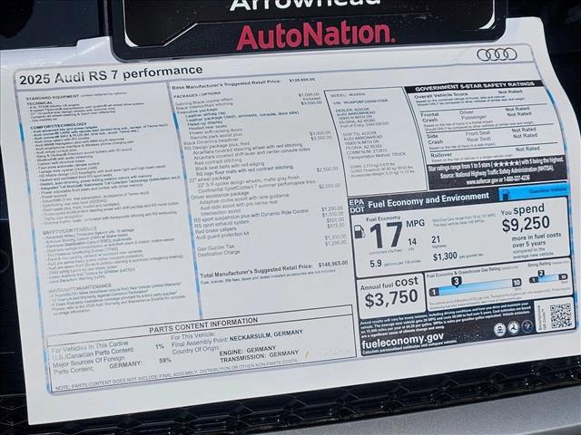 new 2025 Audi RS 7 car, priced at $148,965