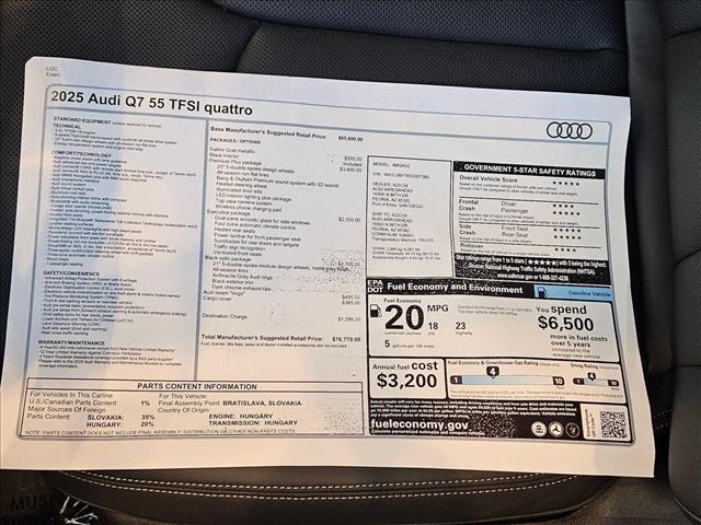 new 2025 Audi Q7 car, priced at $74,770