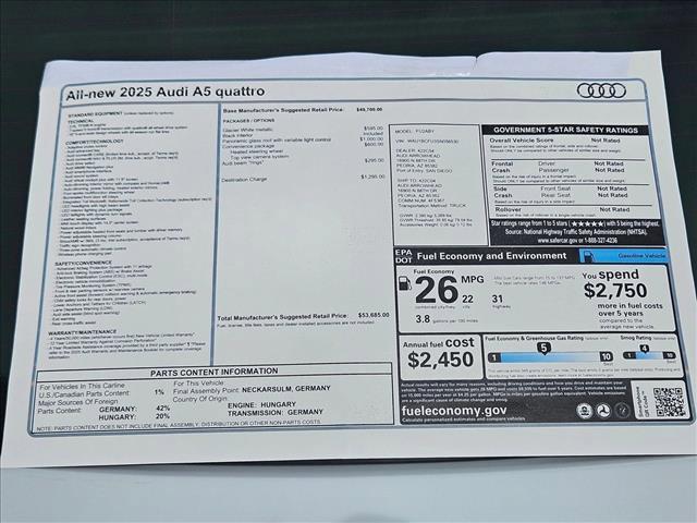new 2025 Audi A5 car, priced at $53,685