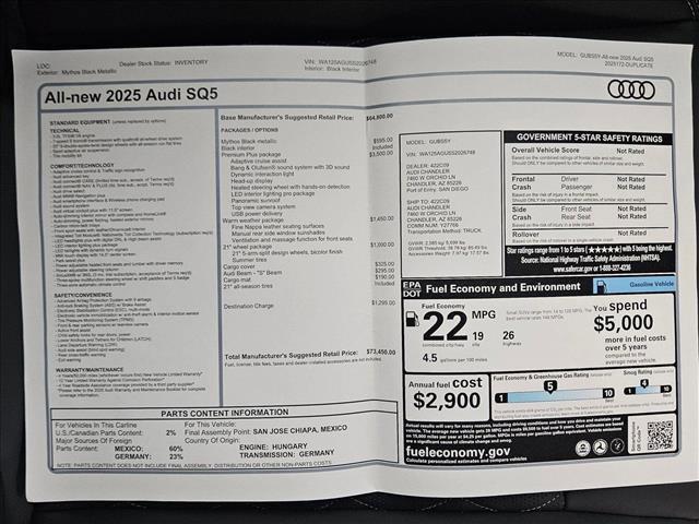 new 2025 Audi SQ5 car, priced at $73,450