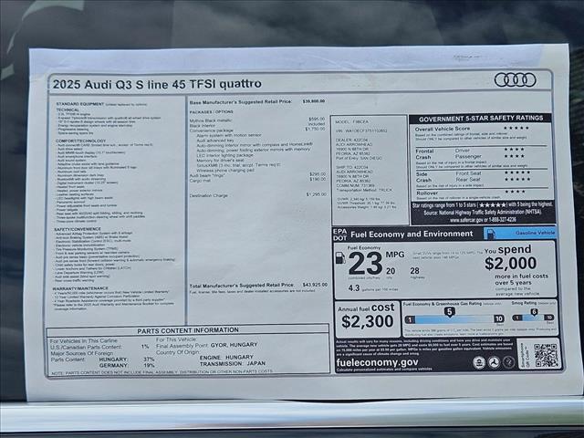 new 2025 Audi Q3 car, priced at $43,925