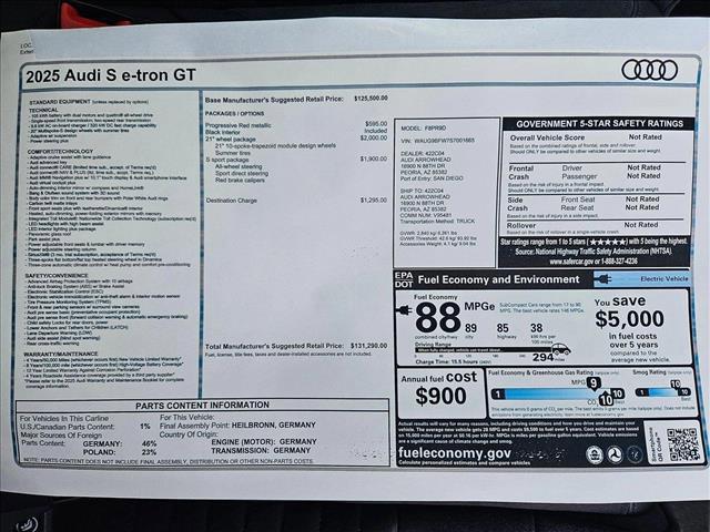 new 2025 Audi S e-tron GT car, priced at $131,290