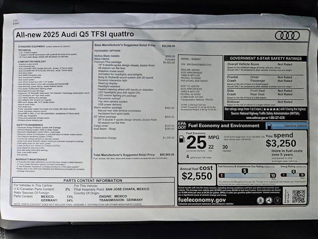 new 2025 Audi Q5 car, priced at $60,960