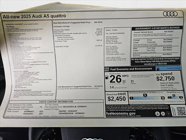 new 2025 Audi A5 car, priced at $53,685