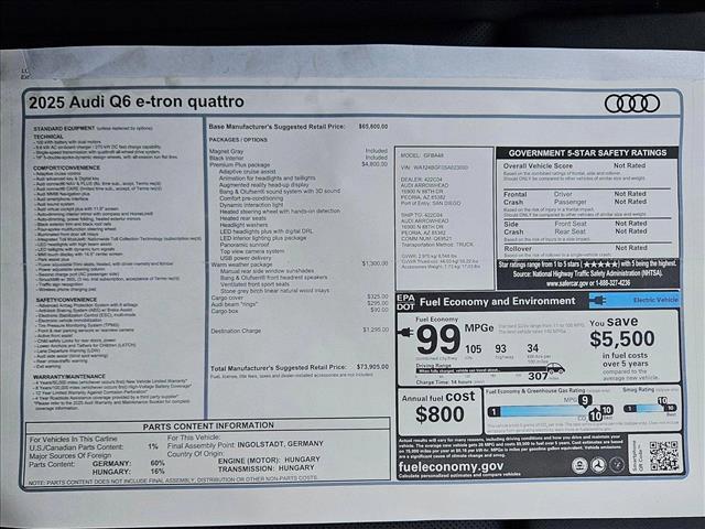 new 2025 Audi Q6 e-tron car, priced at $73,905