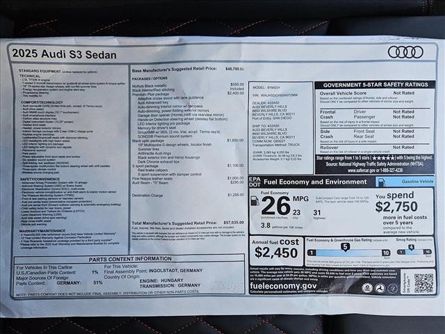 new 2025 Audi S3 car, priced at $57,035