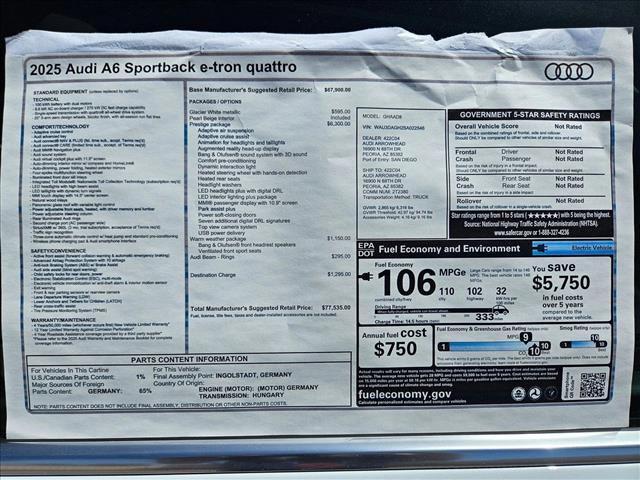new 2025 Audi A6 e-tron car, priced at $77,535