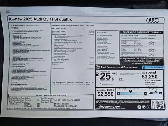 new 2025 Audi Q5 car, priced at $59,875