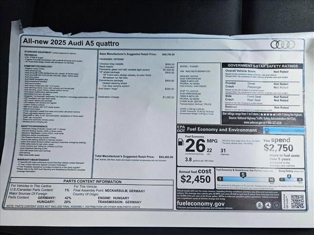 new 2025 Audi A5 car, priced at $54,485