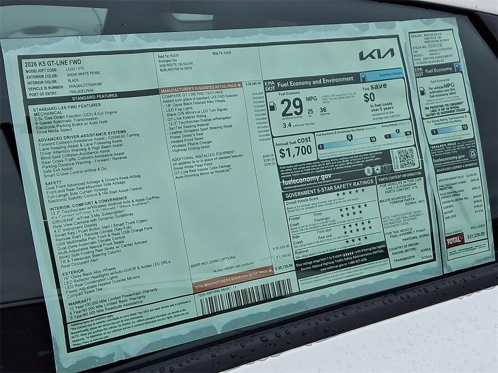 new 2026 Kia K5 car, priced at $30,725