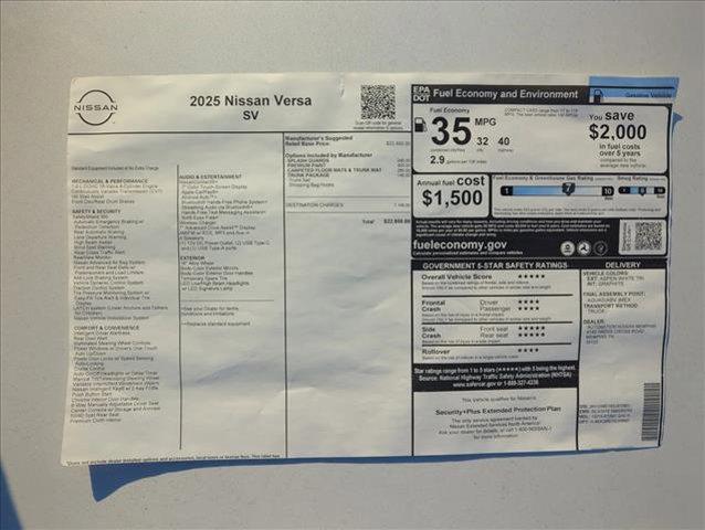 new 2025 Nissan Versa car, priced at $19,644