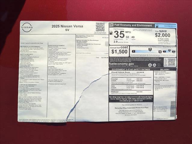 new 2025 Nissan Versa car, priced at $19,644