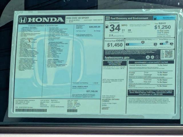 new 2026 Honda Civic car, priced at $26,748