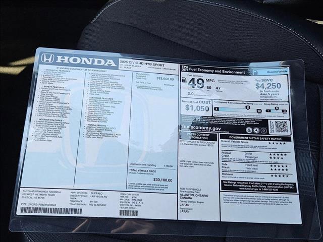 new 2025 Honda Civic Hybrid car, priced at $29,015