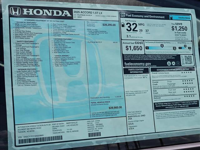 new 2025 Honda Accord car, priced at $28,959