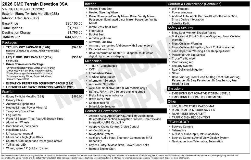 new 2026 GMC Terrain car, priced at $30,907